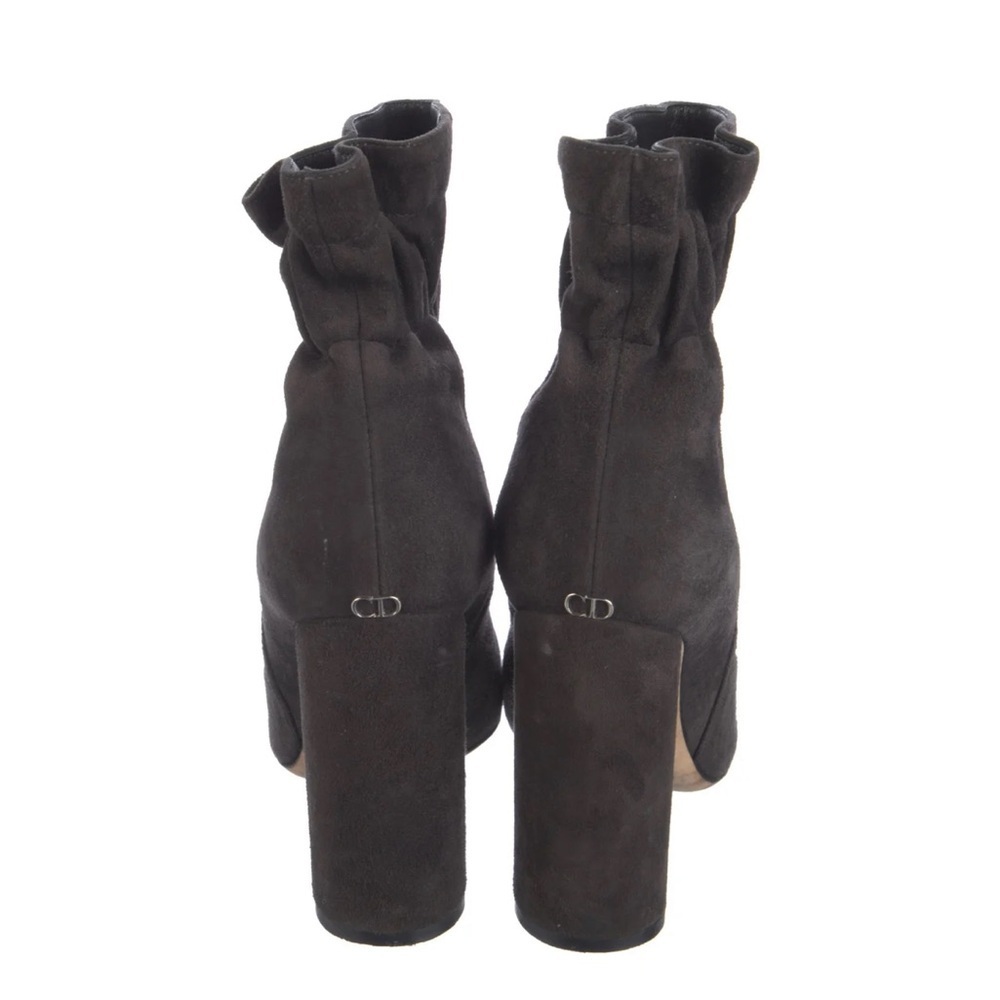 $1140 Christian Dior Gray Charcoal Suede Ruched Pleated Ankle Boots 35 / 5 - Picture 4 of 5